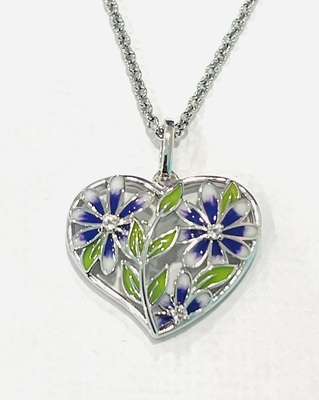 photo number one of Sterling silver white topaz and enamel heart pendant on 18'' adjustable chain item 001-109-00322