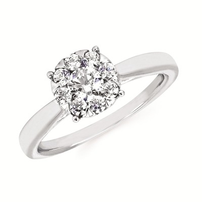 photo number one of 14 karat white gold 1/2 carat total diamond weight hidden halo engagement ring item 001-120-00387