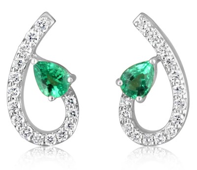 photo number one of 14 Karat white gold emerald and diamond earrings item 001-215-01022