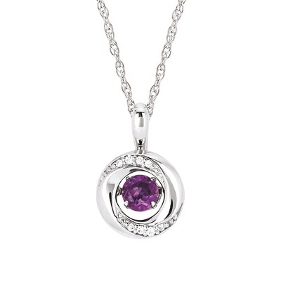 photo number one of Sterling Silver amethyst shimmering pendant with diamond accents on an 18'' chain item 001-230-01209