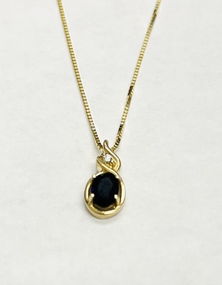 photo number one of 18'' baby box pendant with 10 karat yellow gold sapphire and diamond accent pendant2` item 001-230-01222