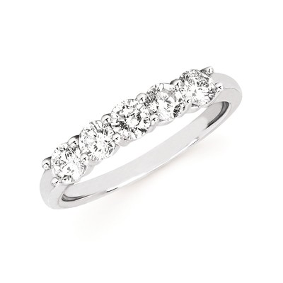 photo number one of 14 karat white gold 5 stone prong set natural diamond anniversary band with 3/4 carat total diamond weight item 001-425-00141