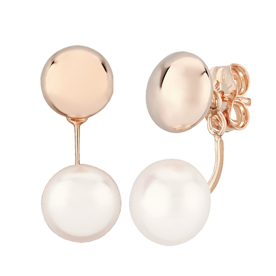 photo number one of 14 karat Rose gold flat ball 7mm earrings with freshwater pearl drop item 001-615-00608