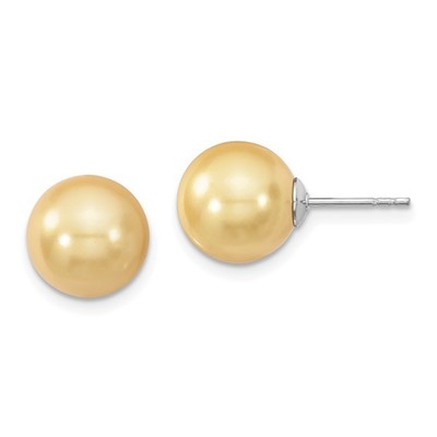 photo number one of Sterling silver dyed yellow 8mm freshwater pearl earrings item 001-615-00612