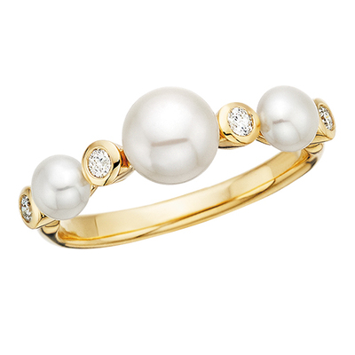 photo number one of 10 karat yellow gold button pearl ring with diamond accents item 001-625-00043