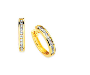 photo of 14 karat yellow gold .48 carat diamond huggie hoop earings item 001-115-00610