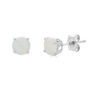 photo of Sterling silver October birthstone round 4mm simulated opal stud earrings item 001-215-01005