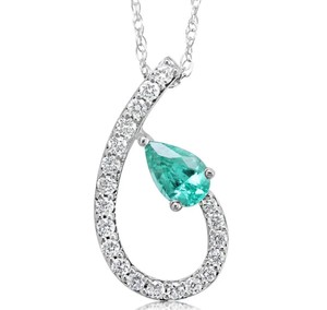 photo of 14 karat white gold .20 carat emerald and diamond accented pendant on 18'' chain item 001-230-01367