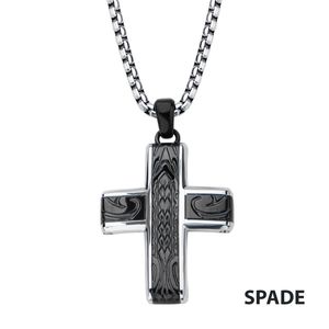 photo of 22'' stainless steel chain with steel and engraved Black IP cross pendant item 001-325-00155