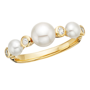 photo of 10 karat yellow gold button pearl ring with diamond accents item 001-625-00043