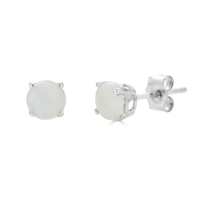 photo number one of Sterling silver October birthstone round 4mm simulated opal stud earrings item 001-215-01005