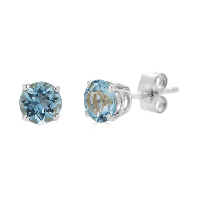 photo number one of Sterling silver 4mm round lab created aquamarine stud earrings item 001-215-01034