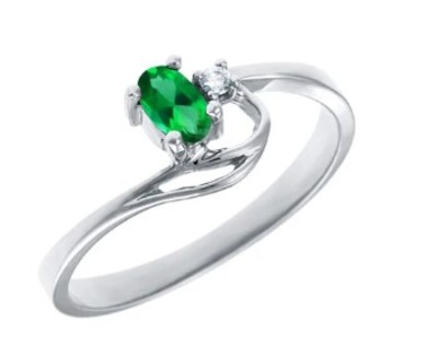 photo number one of 10 karat white gold created emerald ring with diamond accent item 001-220-00748
