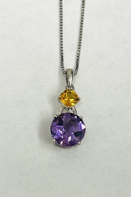 photo number one of 18'' sterling silver box chain with amethyst and citrine pendant item 001-230-01217