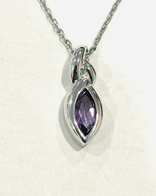photo number one of Sterling silver amethyst pendant on a 18'' chain item 001-230-01353