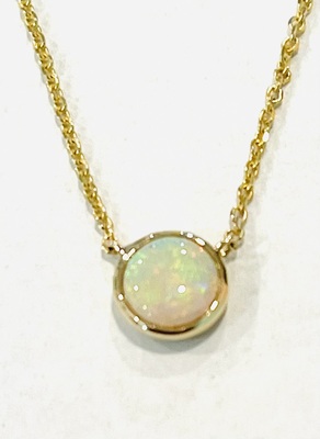photo number one of 14 karat yellow gold Australian Opal bezel pendant on 18'' chain item 001-230-01363
