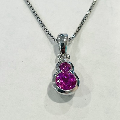 photo number one of Sterling silver created pink sapphire pendant with 18'' box chain item 001-230-01376