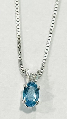 photo number one of 18'' box chain with sterling silver blue topaz and diamond accented pendant item 001-230-01380