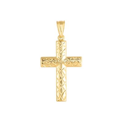 photo number one of 18'' 14 karat yellow gold chain with 18x35mm fancy design reversible cross pendant item 001-310-00278