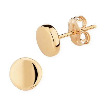 photo number one of 14 karat yellow gold 6mm flat round stud earrings item 001-315-00698