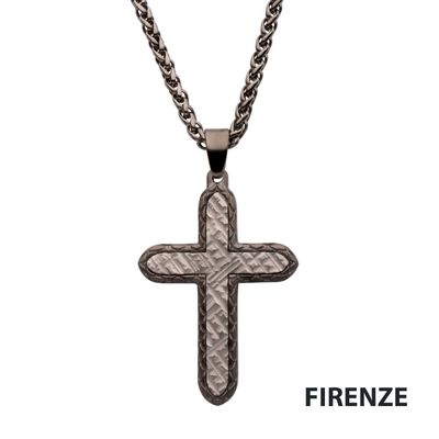 photo number one of Gun Metal IP Stainless Steel Chiseled Bold Cross Firenze Pendant with 24