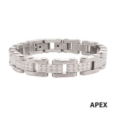 photo number one of Stainless Steel Matte Finish Pyramid Stud Pattern Link Bracelet with Fold Over Clasp item 001-325-00176