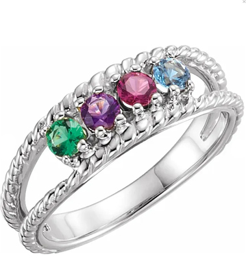 photo number one of Sterling silver mothers ring with 4 imitation colored stones item 001-410-00525