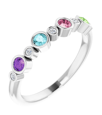 photo number one of Sterling mothers ring with 4 imitation colored stones and 5 round CZ accents item 001-410-00532