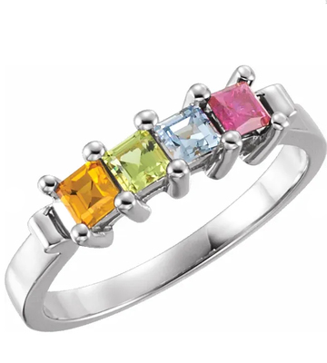 photo number one of Sterling mothers ring with 4 imitation princess cut colored stones item 001-410-00533
