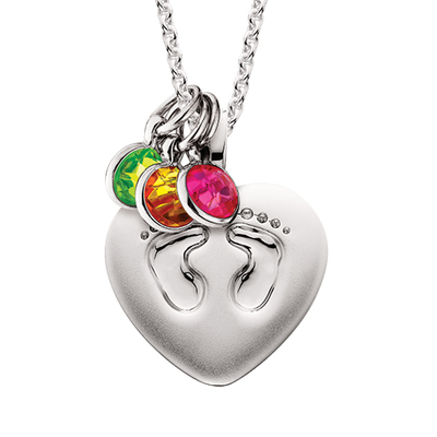 photo number one of Sterling silver footprint heart pendant on an 18'' chain (birthstone charms not included) item 001-410-00672