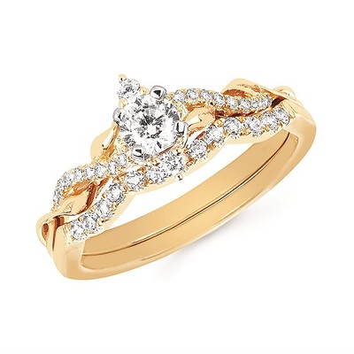 photo number one of 14 karat yellow gold two ring wedding set (0.25 carat total diamond weight) - Center stone 0.23 carat round natural diamond SI2 clarity, G/H color item 001-423-00033