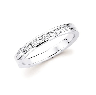 photo number one of 14 karat white gold channel set 1/3 carat total diamond weight anniversary band with 10 round diamonds with I1 clarity G/I color item 001-425-00098