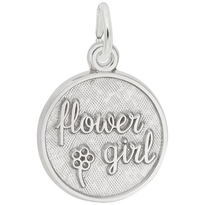photo number one of Silver flower girl round disc charm (engravable) item 001-710-02863
