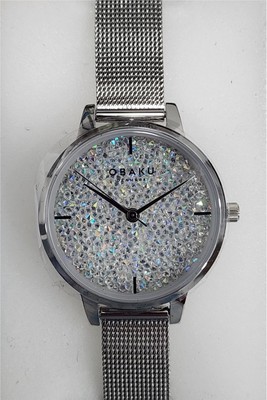 photo number one of Ladies white mesh Obaku watch with sparkly dial item 001-820-00387