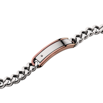 photo number one of Gents brown and stainless ID bracelet with black diamond accent item 001-901-00070