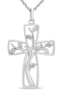 photo of 18'' sterling silver chain with silver diamond accented cross pendant item 001-130-00735