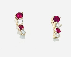 photo of 14 karat yellow gold ruby and diamond stud earrings item 001-215-01020