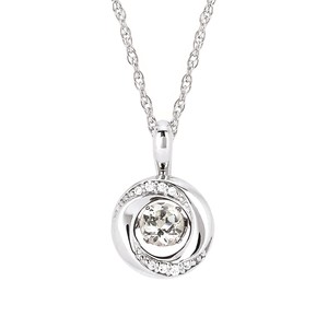 photo of Sterling silver shimmering white sapphire pendant with diamond accents on an 18'' chain item 001-230-01089