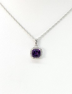 photo of Sterling Silver lab created February halo pendant with 18'' chain item 001-230-01092