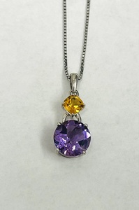 photo of 18'' sterling silver box chain with amethyst and citrine pendant item 001-230-01217