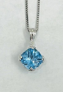 photo of 18'' sterling silver box chain with blue topaz and diamond accent pendant item 001-230-01218