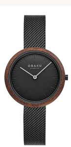 photo of Gents Obaku grey dial and mesh band watch wit wood bezel item 001-815-00307