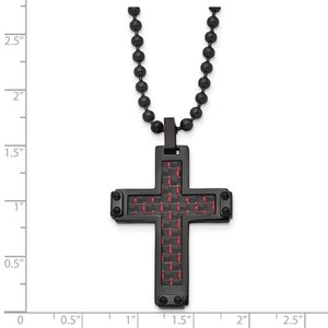 photo of Stainless steel black IP black and red carbon fiber cross necklace with 22'' chain item 001-901-00056