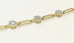 photo of 14 karat yellow gold 7'' paperclip bracelet with diamond clusters for a .95 carat total diamond weight item 001-125-00048
