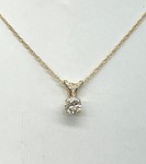 photo of Solitaire necklace with a 1/4 carat round natural diamond set in 14 karat yellow gold mounting on a rope style chain with spring ring clasp item 001-130-00763