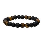 photo of Men's Stainless Steel 25 pcs Lava and Tiger Eye Yellow 8mm Beads Bracelet, 8