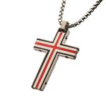 photo of Stainless Steel & Red IP Dante Cross Pendant with 24 inch long Steel Bold Box Chain item 001-325-00181